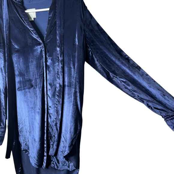 Maeve Blue Velvet Button Front Tie Neck Tunic Womens 6 Formal Dressy Holiday Fun - Picture 11 of 15